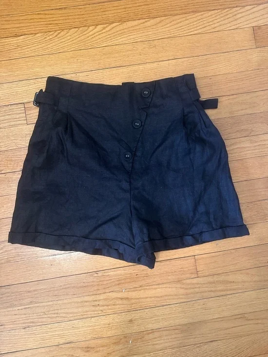 Anthropologie Linen Black High-Waist Tailored Shorts - Picture 3 of 8